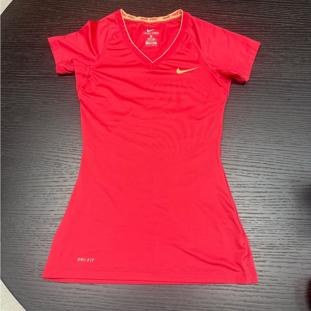 Nike Red Dri-FIT V‑Neck Short Sleeve Tee